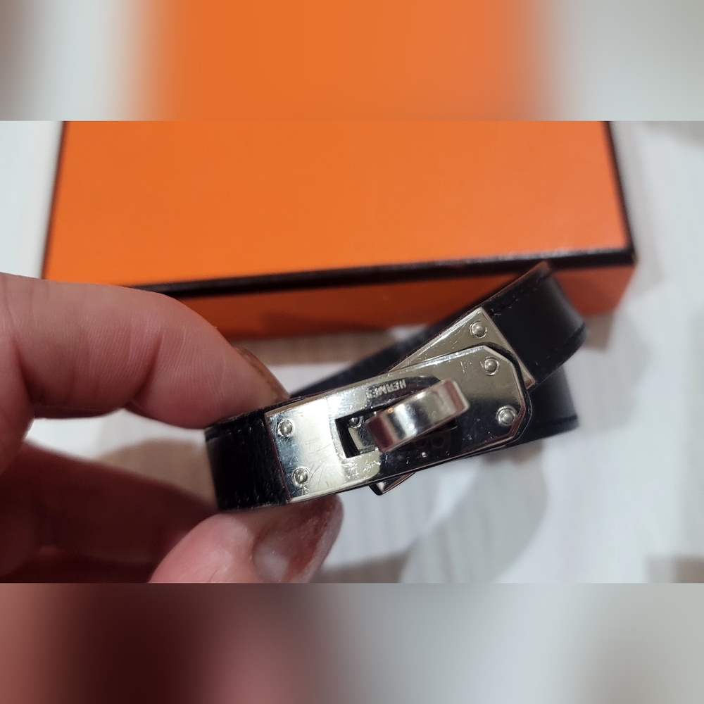 Hermes Kelly Double Tour Bracelet Black On Silver XS